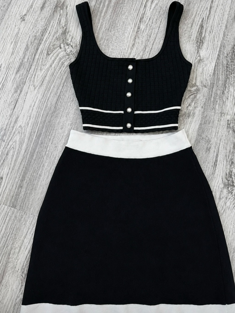 Aritzia Black and White Knit Crop Top & Skirt Set